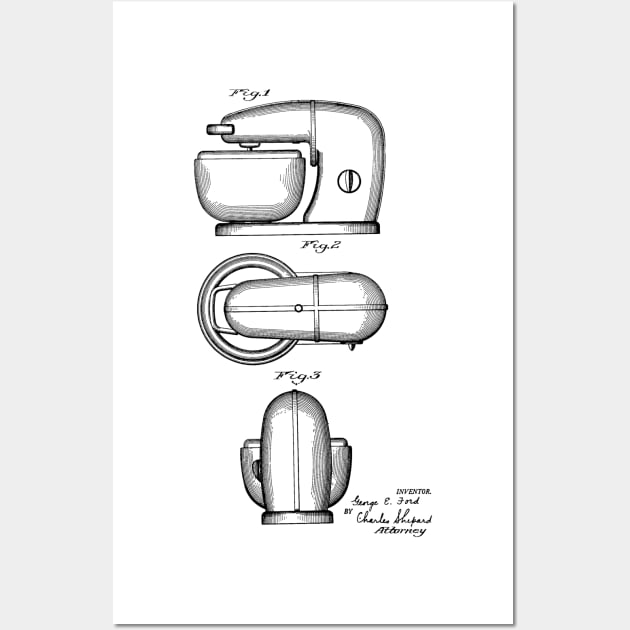 Kitchen Mixing Machine Vintage Patent Hand Drawing Wall Art by TheYoungDesigns